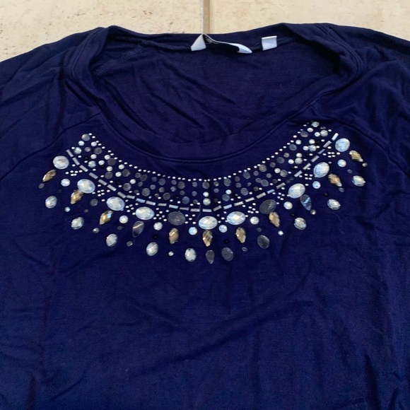 Reitmans Embellished Neckline Long Sleeve Top - Navy Blue - Size L - Picture 5 of 7